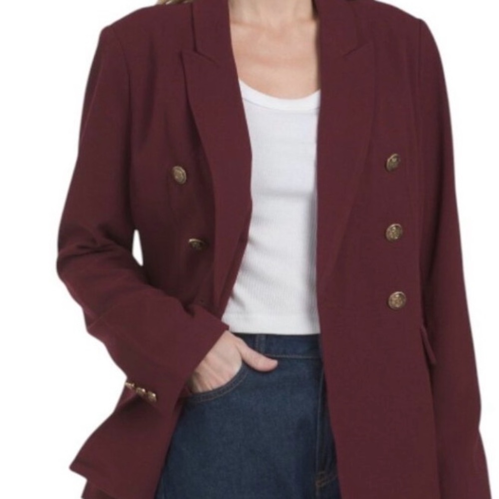 NWT! Harver + Blair London. Double-Breasted Burgundy Blazer - Small